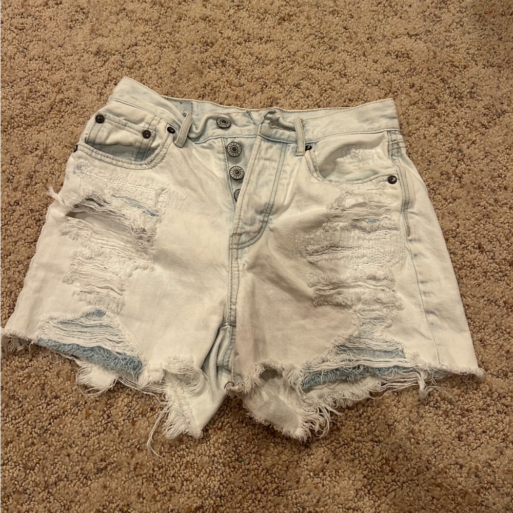 American Eagle Outfitters White Jean Shorts Distressed Cut-Off